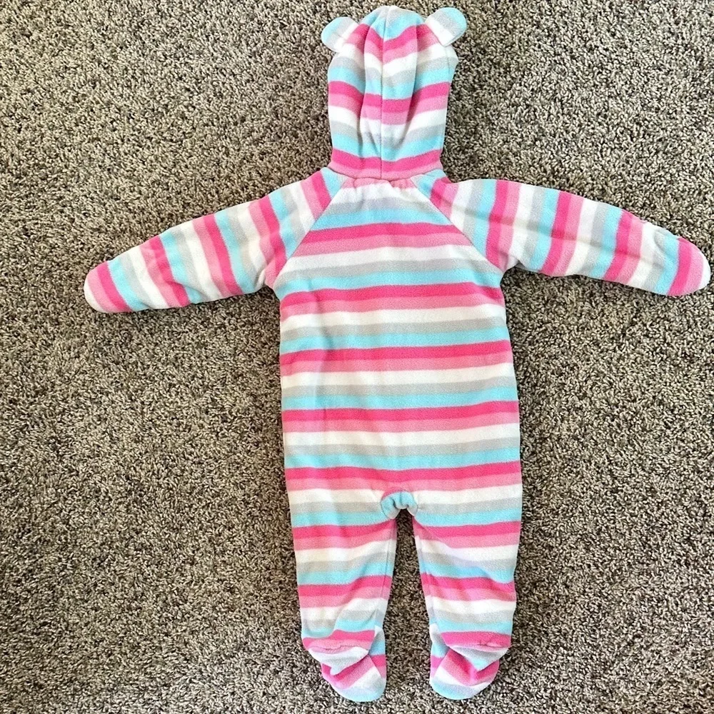 Striped fleece fall/winter outdoor onesie.